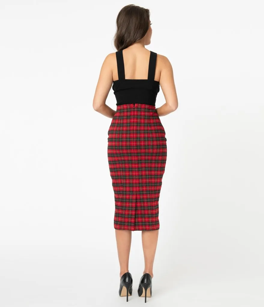 Red and Black Plaid Sailor Sierra Pencil Skirt