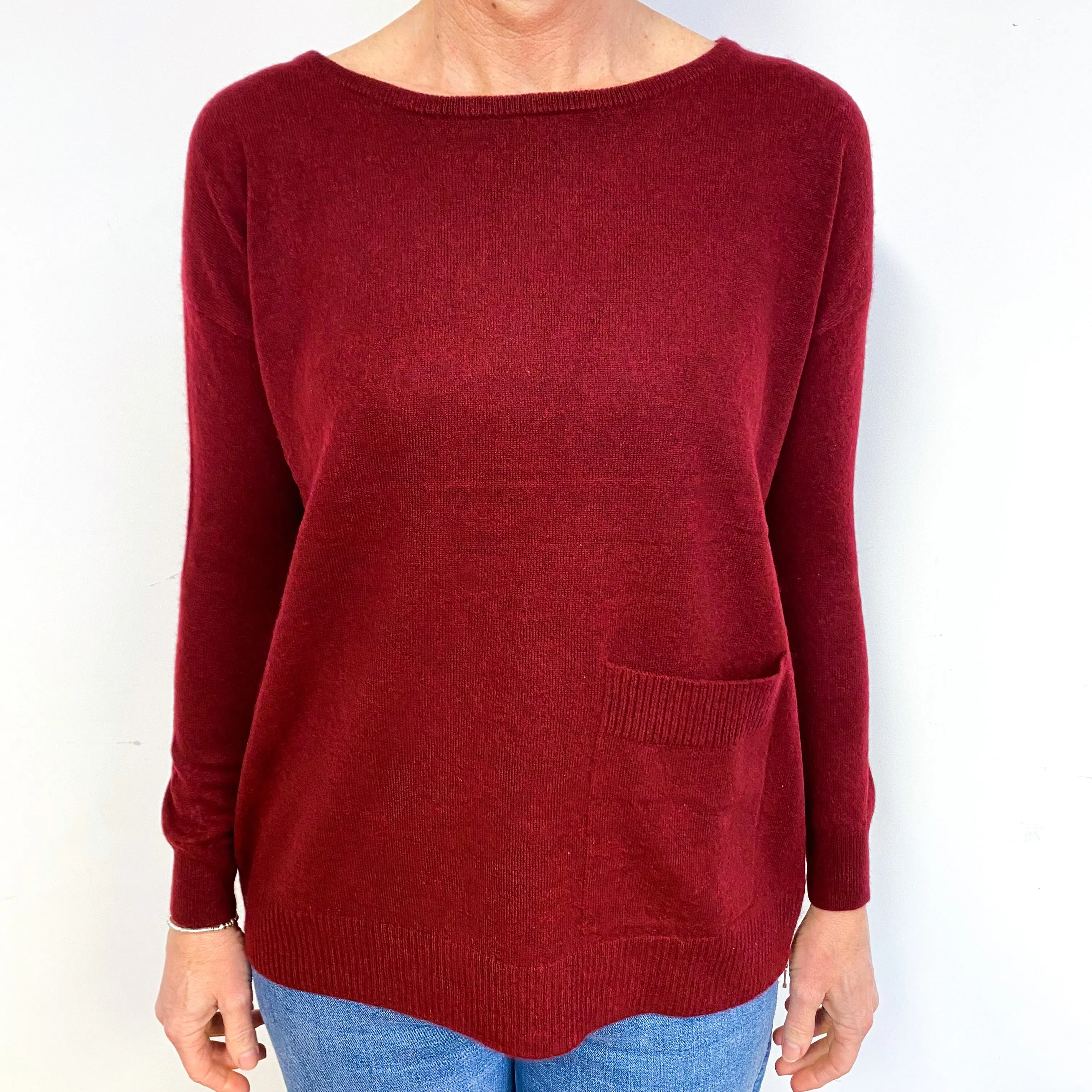 Red Wine Cashmere Crew Neck Jumper Medium