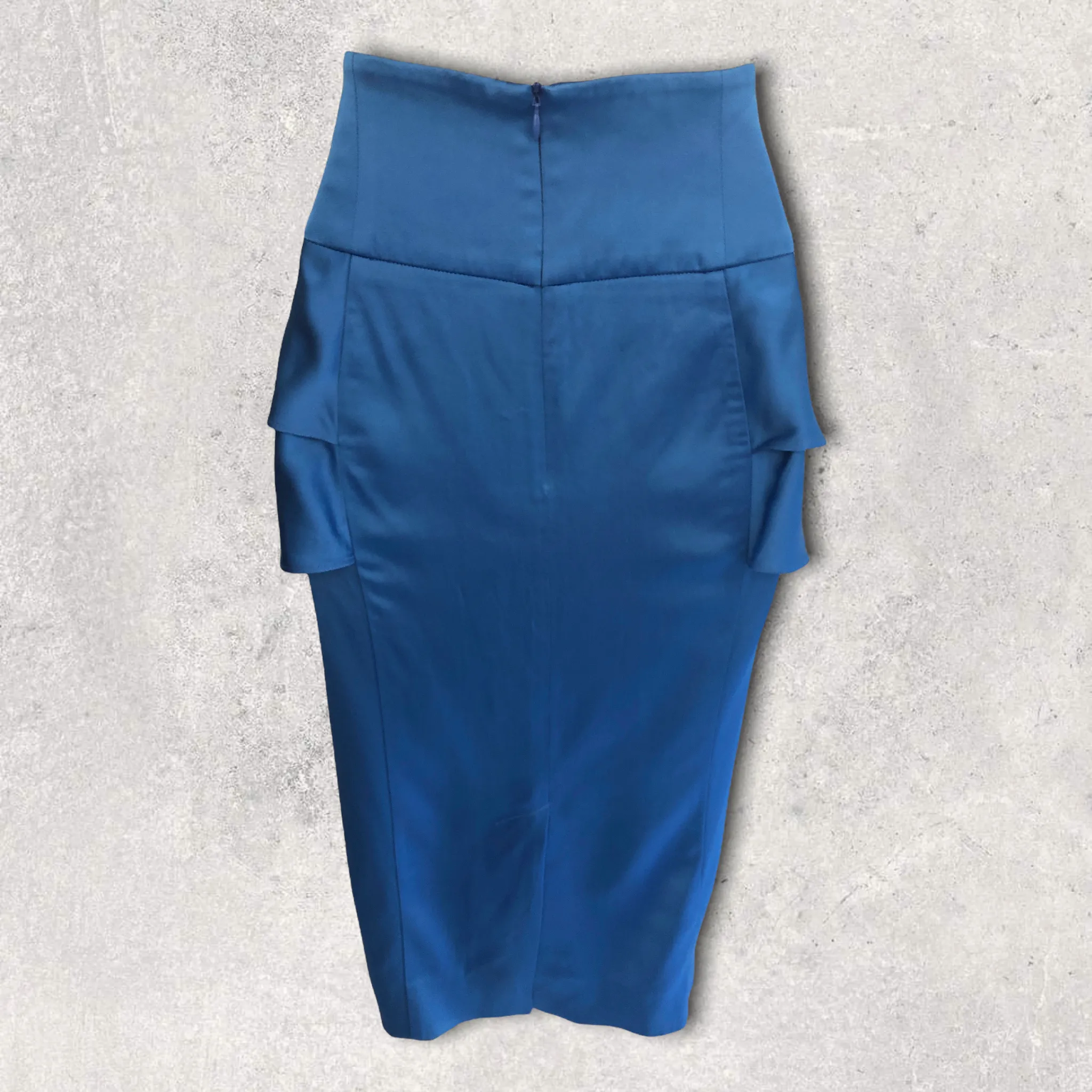 Reiss - Lucy - Turquoise Satin Peplum Pencil Skirt UK 10 US 6 EU 38