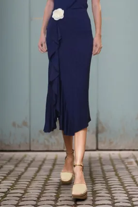 ROMANIE MIDI SKIRT (NAVY / IVORY FLOWER)- VS1815F
