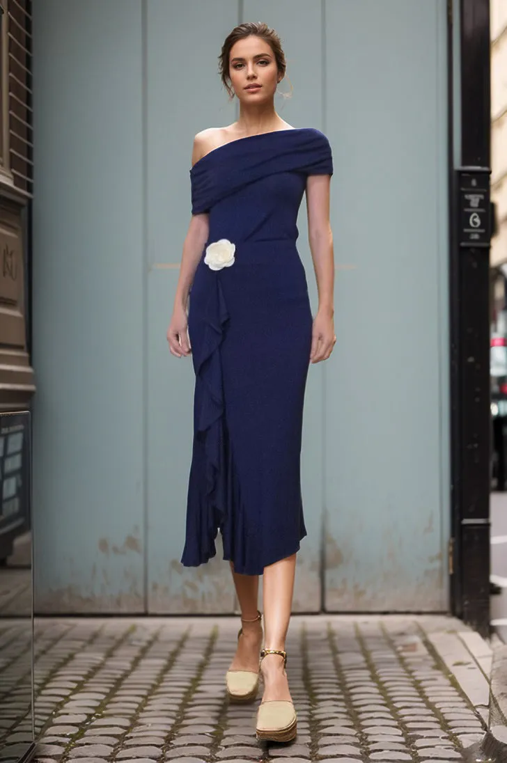 ROMANIE MIDI SKIRT (NAVY / IVORY FLOWER)- VS1815F