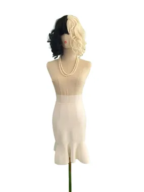 Scanlan Theodore Crepe Knit Skirt | White, Small, Italian Yarn, Peplum, Stretch