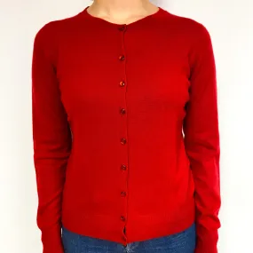 Scarlet Red Cashmere Crew Neck Cardigan Small
