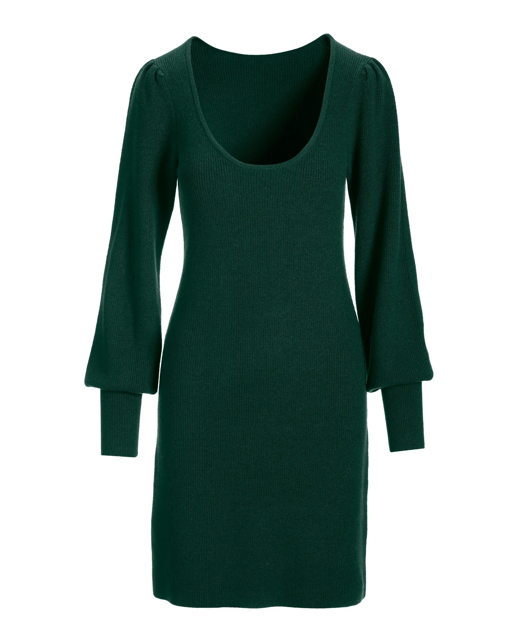 Scoop Neck Balloon Sleeve Sweater Dress Deep Emerald