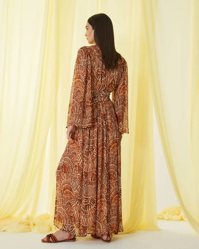 SFIZIO - RUST PRINT RUFFLED DRESS