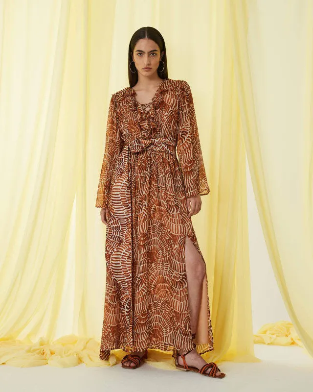 SFIZIO - RUST PRINT RUFFLED DRESS