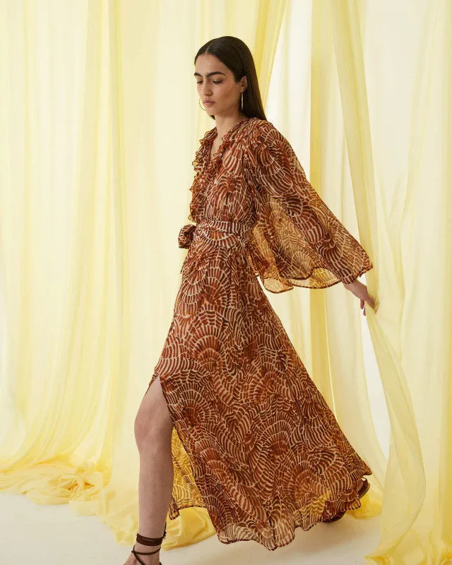 SFIZIO - RUST PRINT RUFFLED DRESS