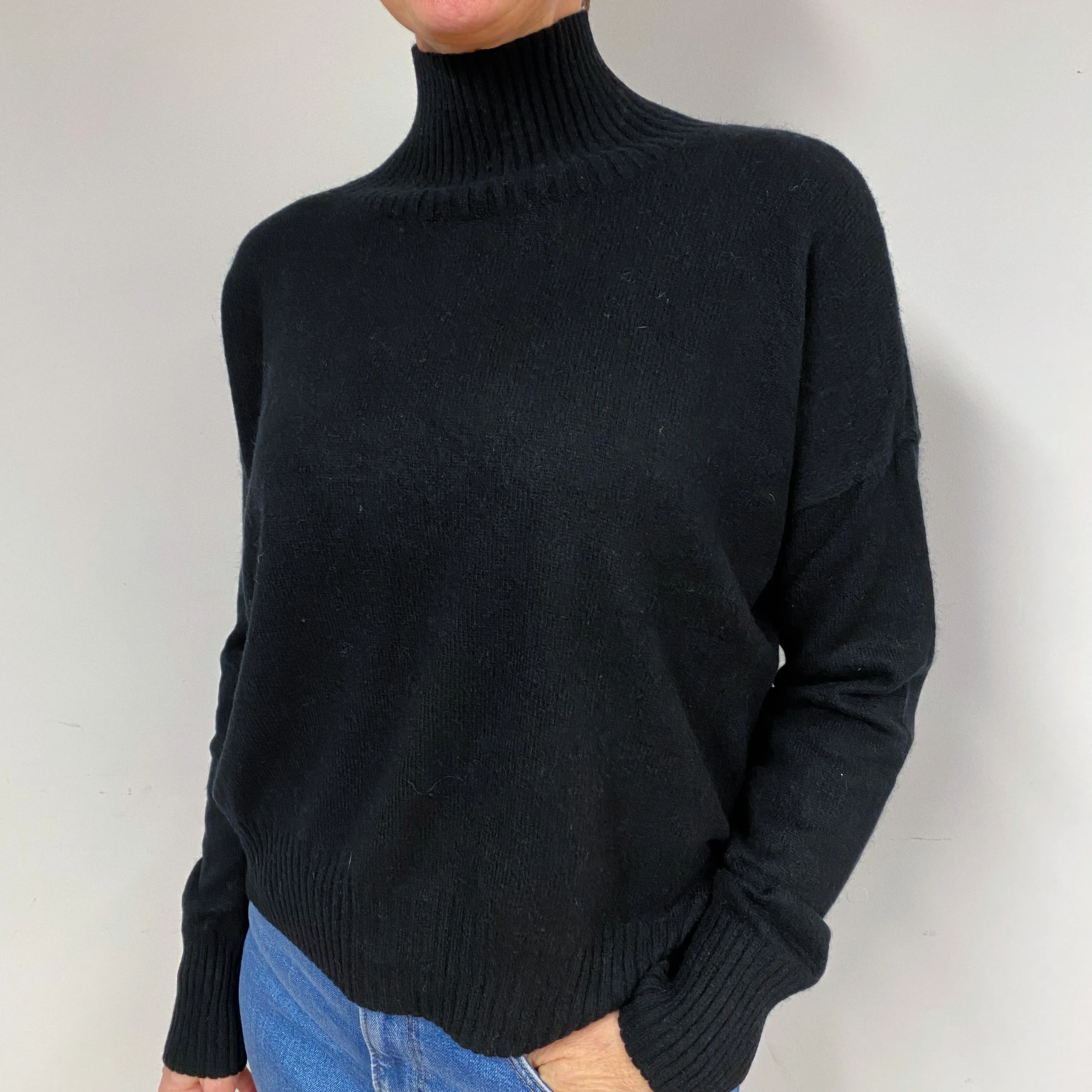 Slouchy Black Cashmere Turtle Neck Jumper Medium