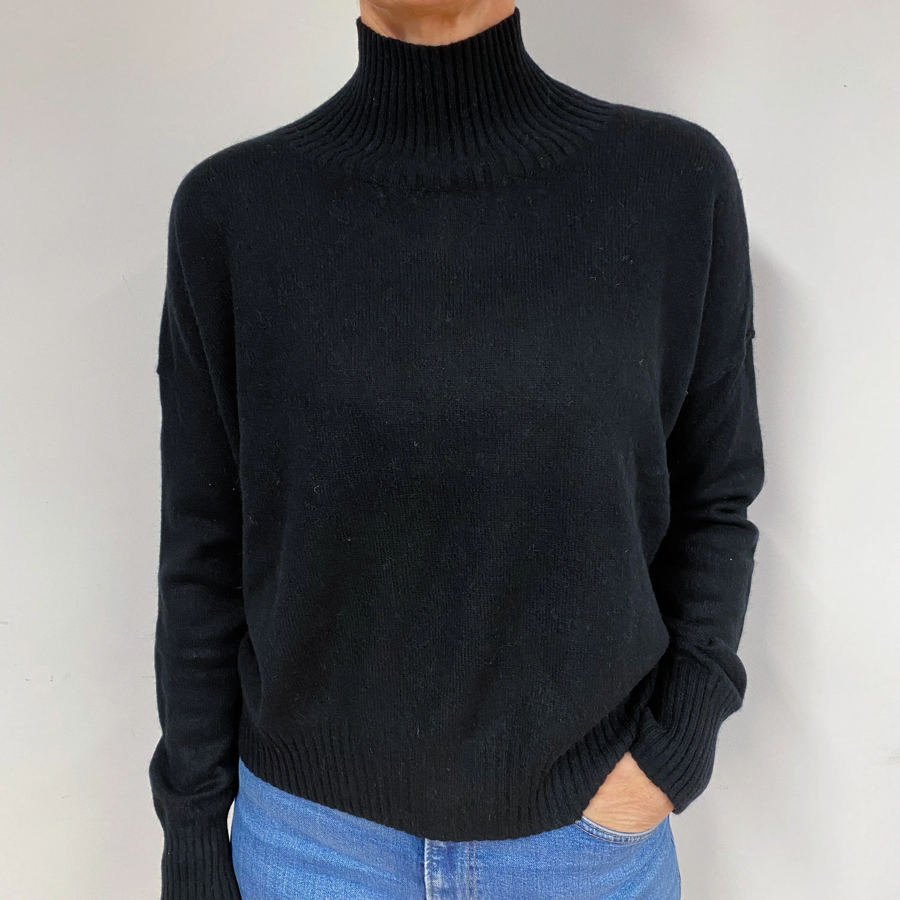 Slouchy Black Cashmere Turtle Neck Jumper Medium
