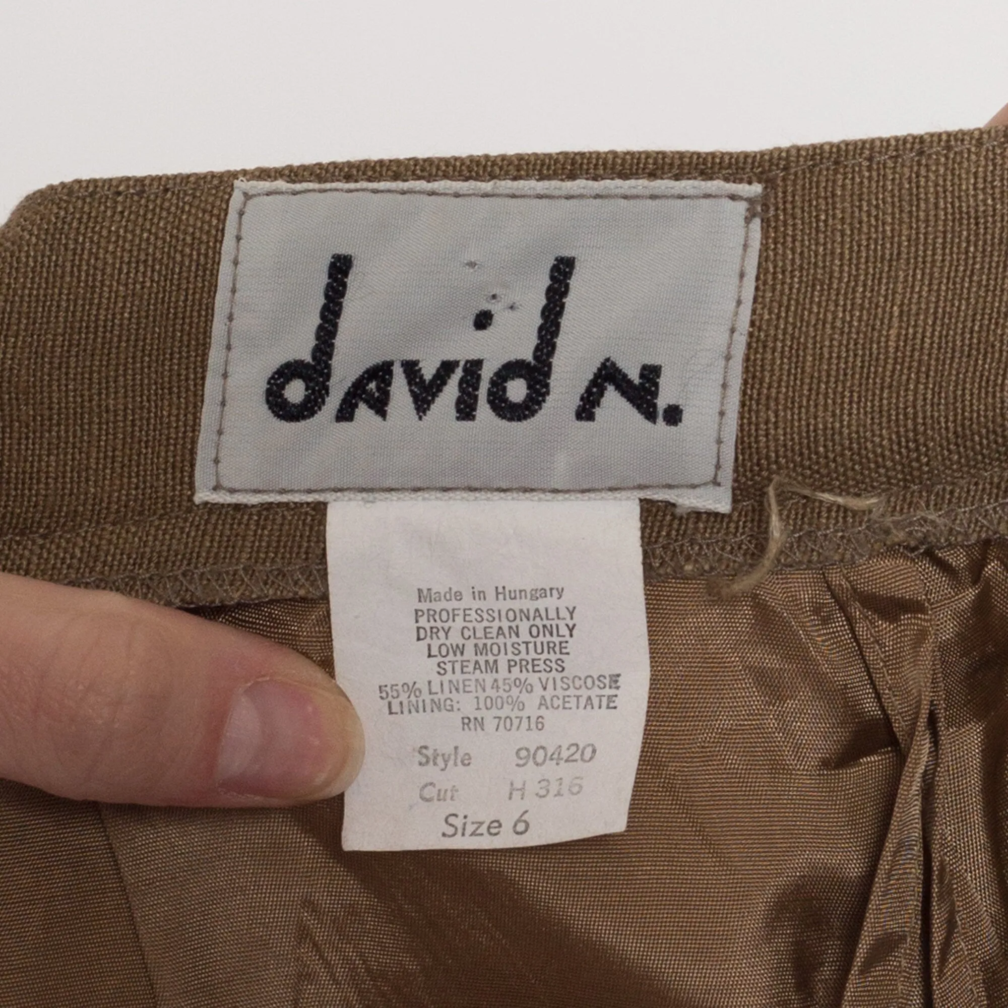 Small 90s Khaki Brown Linen Pencil Skirt 26"