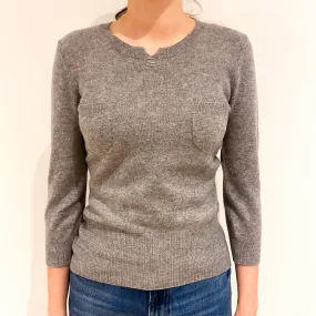 Smoke Grey 3/4 Sleeved Crew Neck Jumper Extra Small