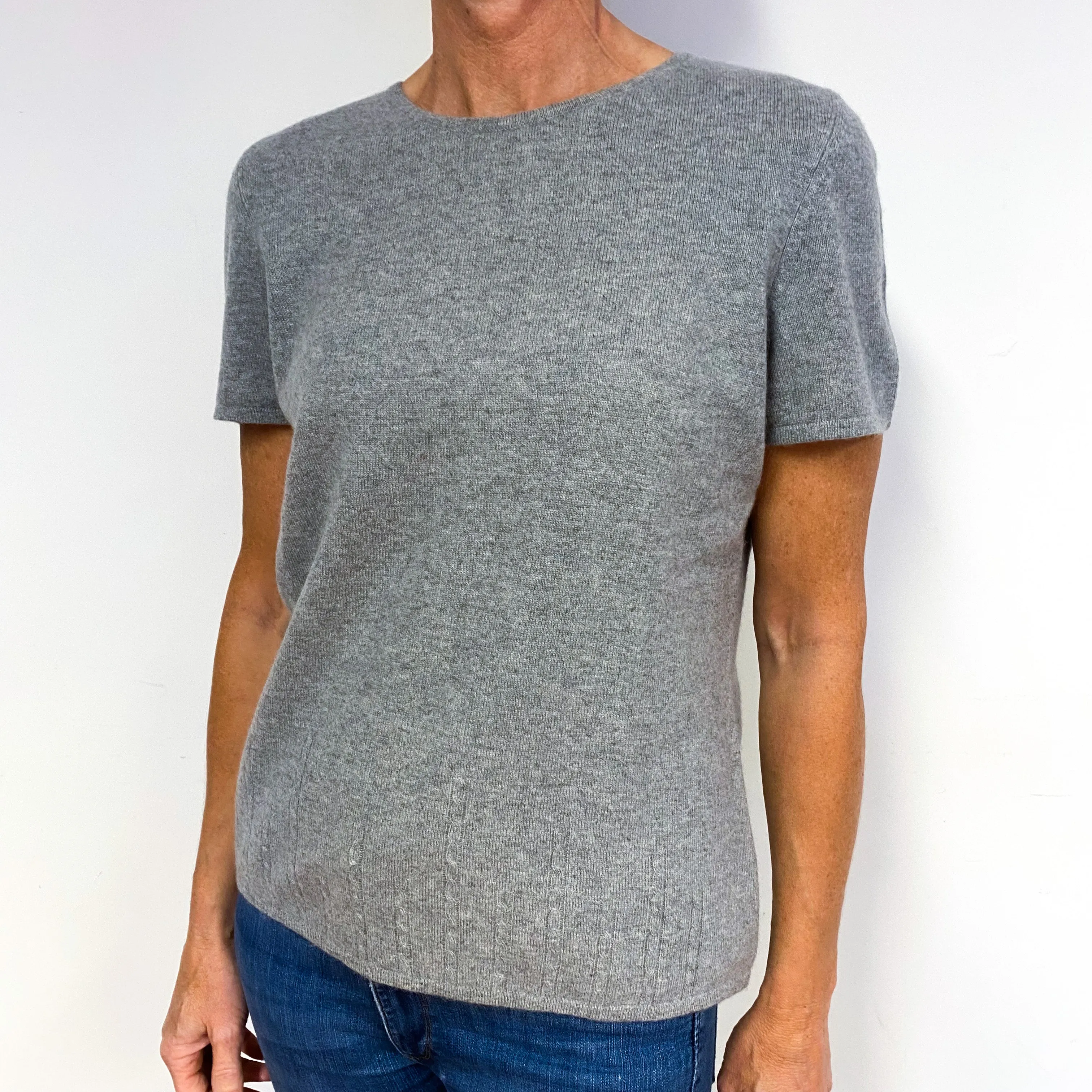 Smoke Grey Cashmere Crew Neck Short Sleeve Jumper Medium