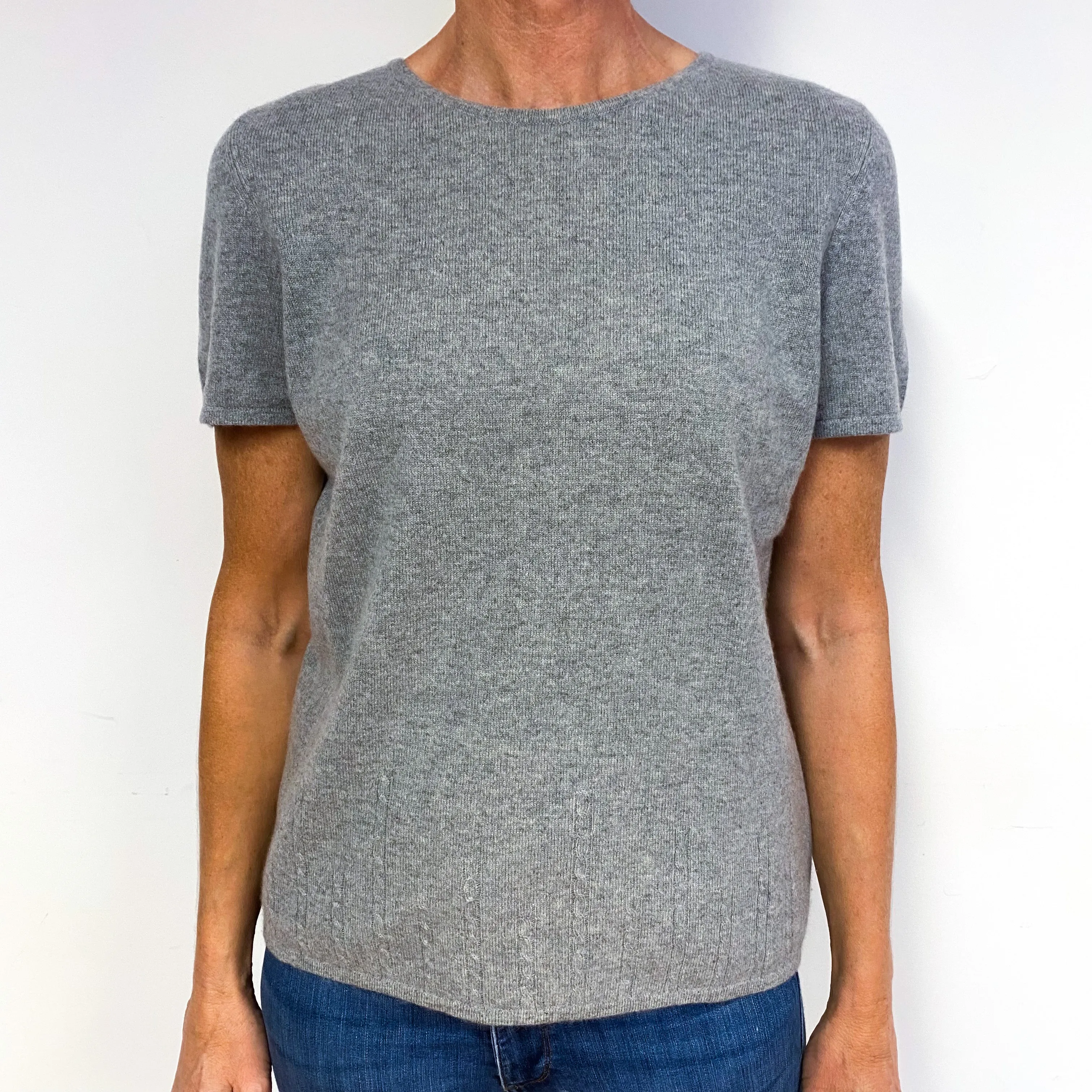 Smoke Grey Cashmere Crew Neck Short Sleeve Jumper Medium