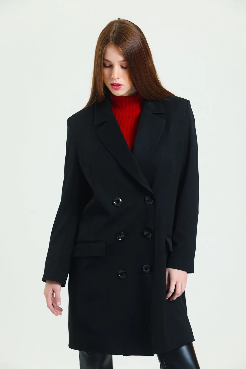 SNS Sense Black 6-Button Lined Trench Coat - Reading
