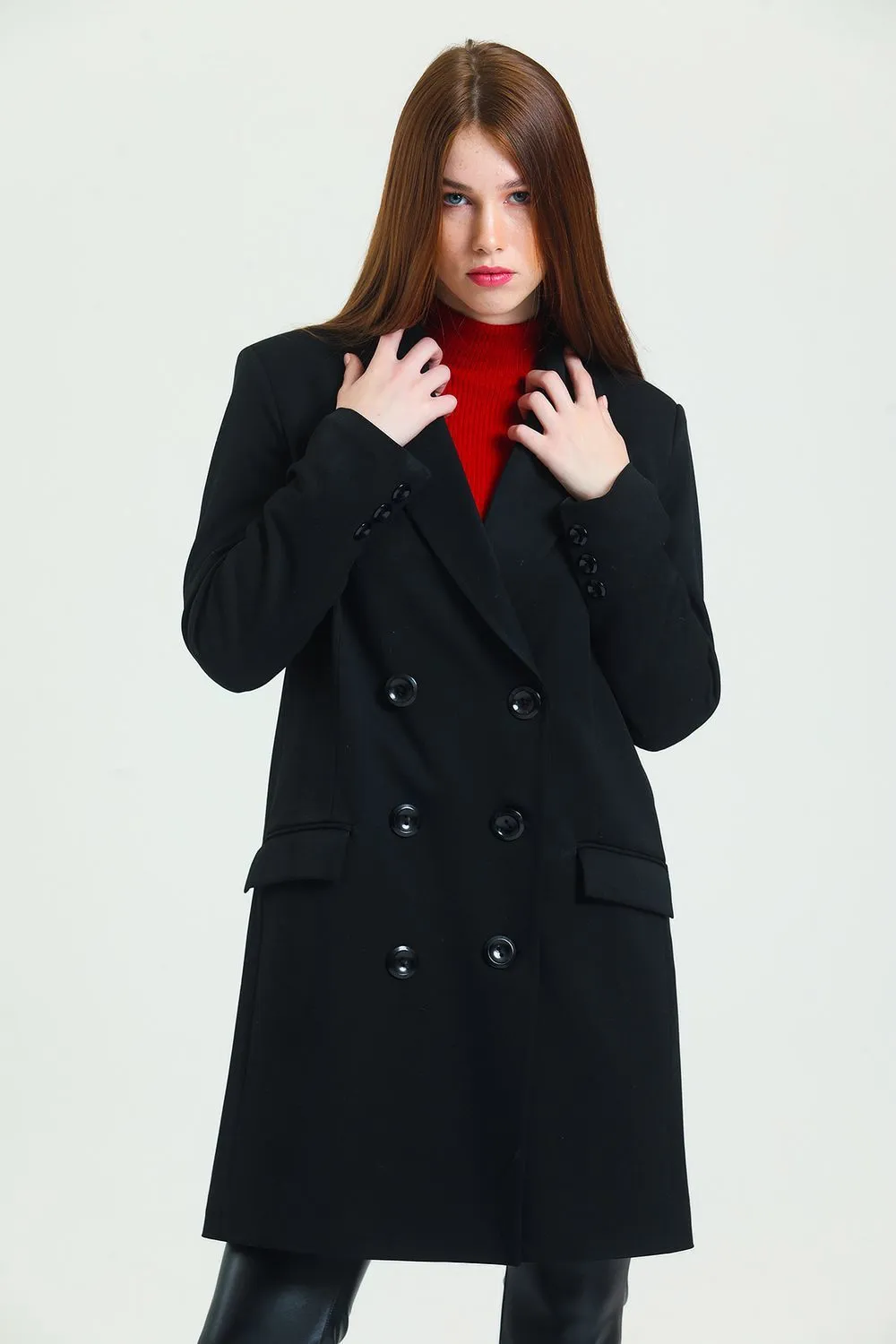SNS Sense Black 6-Button Lined Trench Coat - Reading