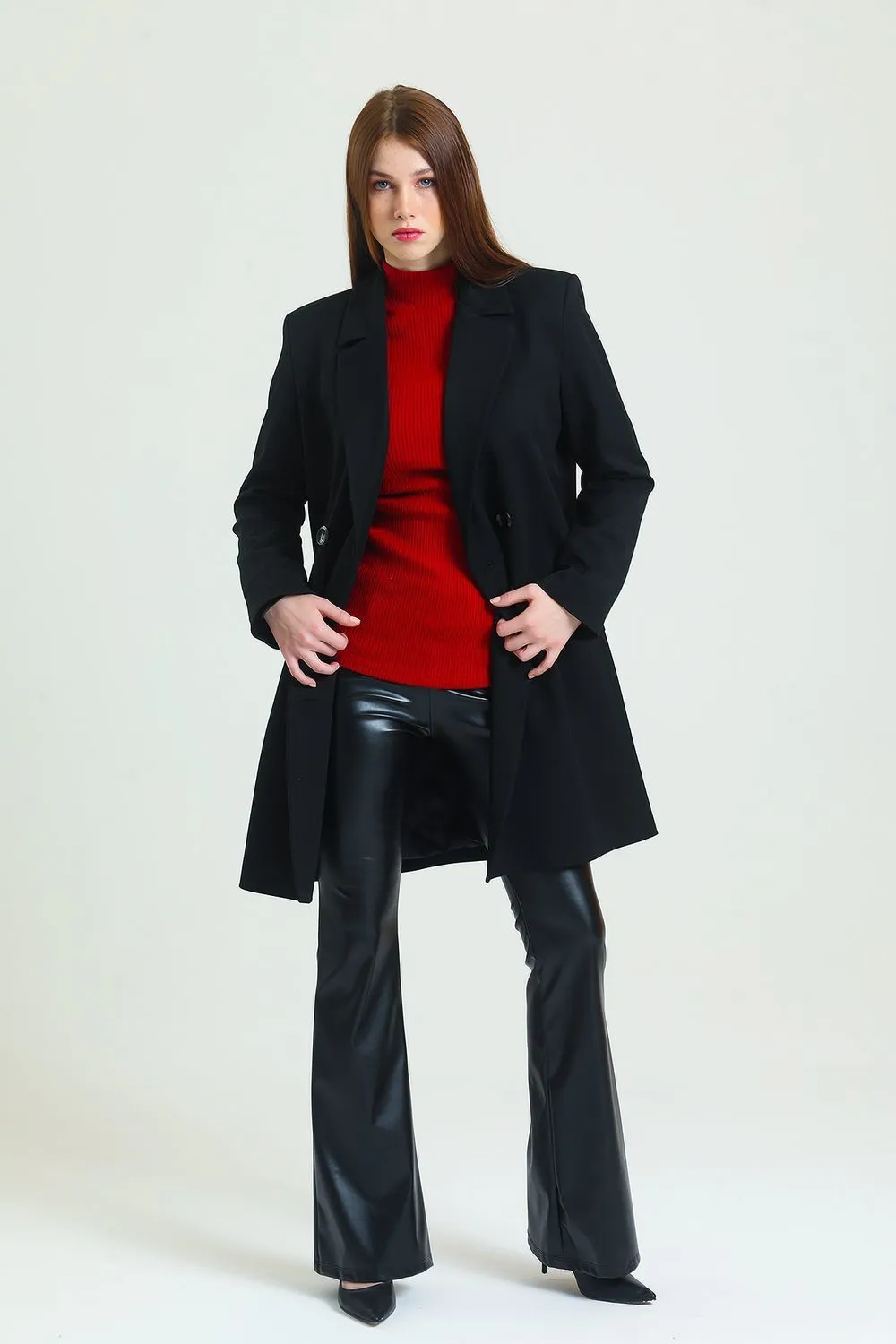 SNS Sense Black 6-Button Lined Trench Coat - Reading