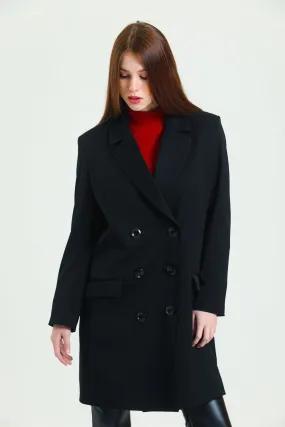 SNS Sense Black 6-Button Lined Trench Coat - Reading