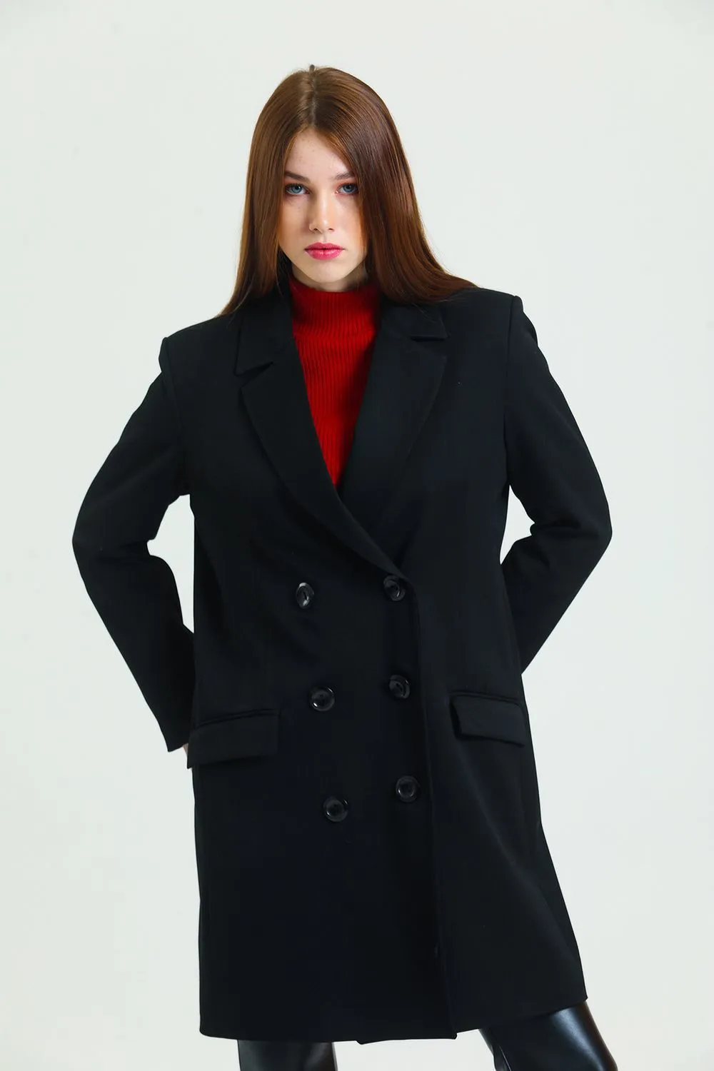 SNS Sense Black 6-Button Lined Trench Coat - Reading