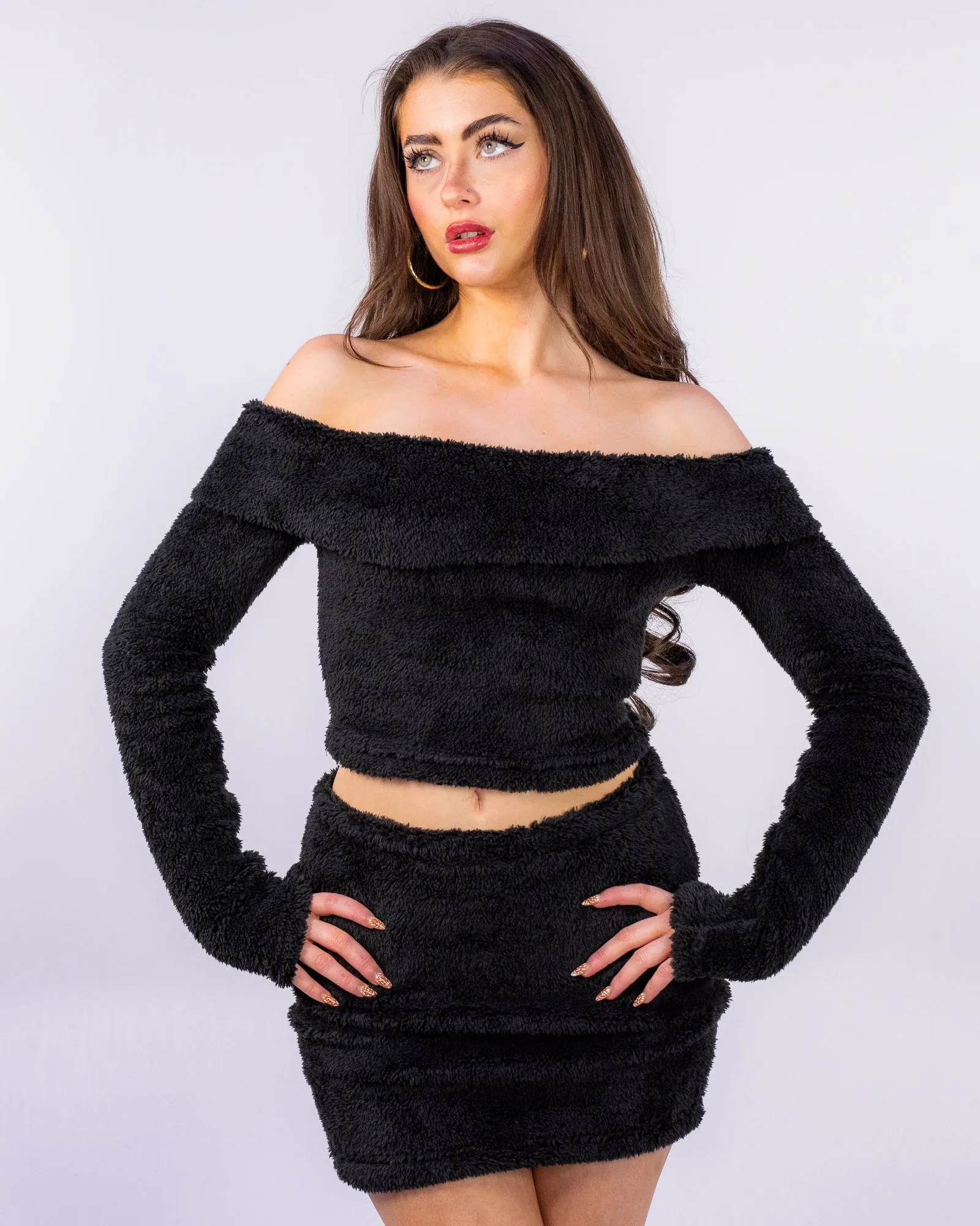 So Plush Women's Black 2pc Skirt Set