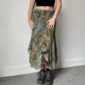 Territory hipster dress to impress Women's Retro American Style Contrast Color Pattern Irregular Skirt Double-Layer Stitching Design Long Skirt