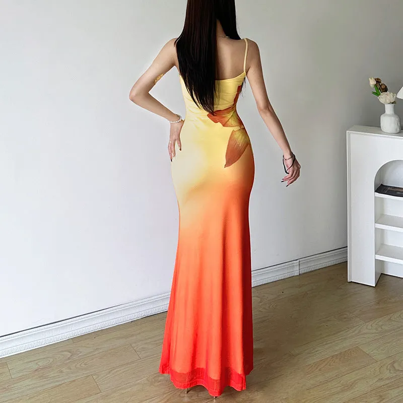 Uniwim calico hair Style 2024 Summer New Women's Clothing Street Fashion Sexy Sling Long Dress Women