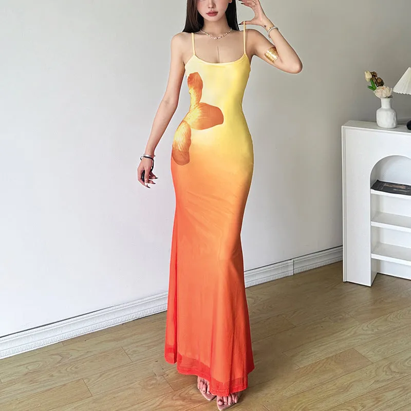 Uniwim calico hair Style 2024 Summer New Women's Clothing Street Fashion Sexy Sling Long Dress Women