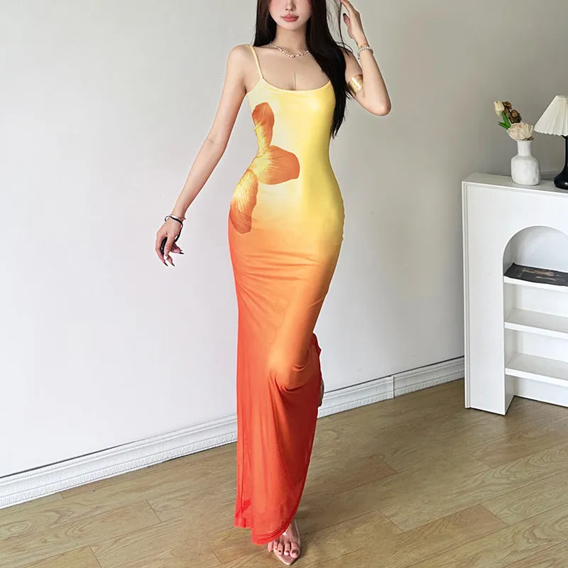 Uniwim calico hair Style 2024 Summer New Women's Clothing Street Fashion Sexy Sling Long Dress Women