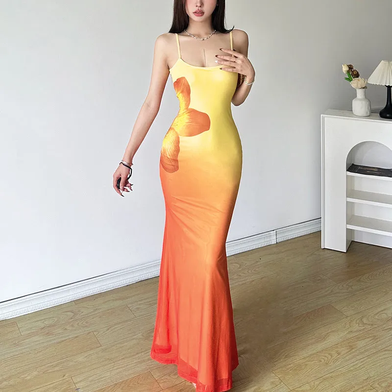 Uniwim calico hair Style 2024 Summer New Women's Clothing Street Fashion Sexy Sling Long Dress Women