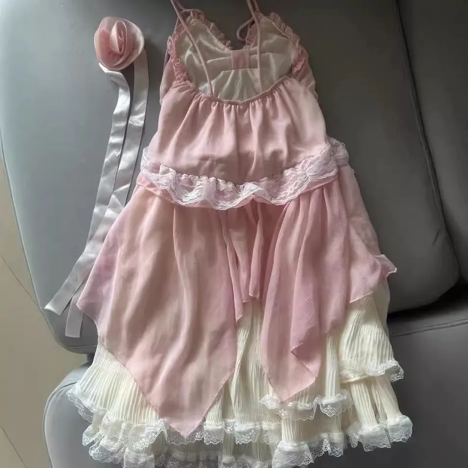 Uniwim dti outfits Sunset Rose Summer Gentle Ballet Style Sling Dress Lolita Sweet Birthday Dress Princess Dress Summer