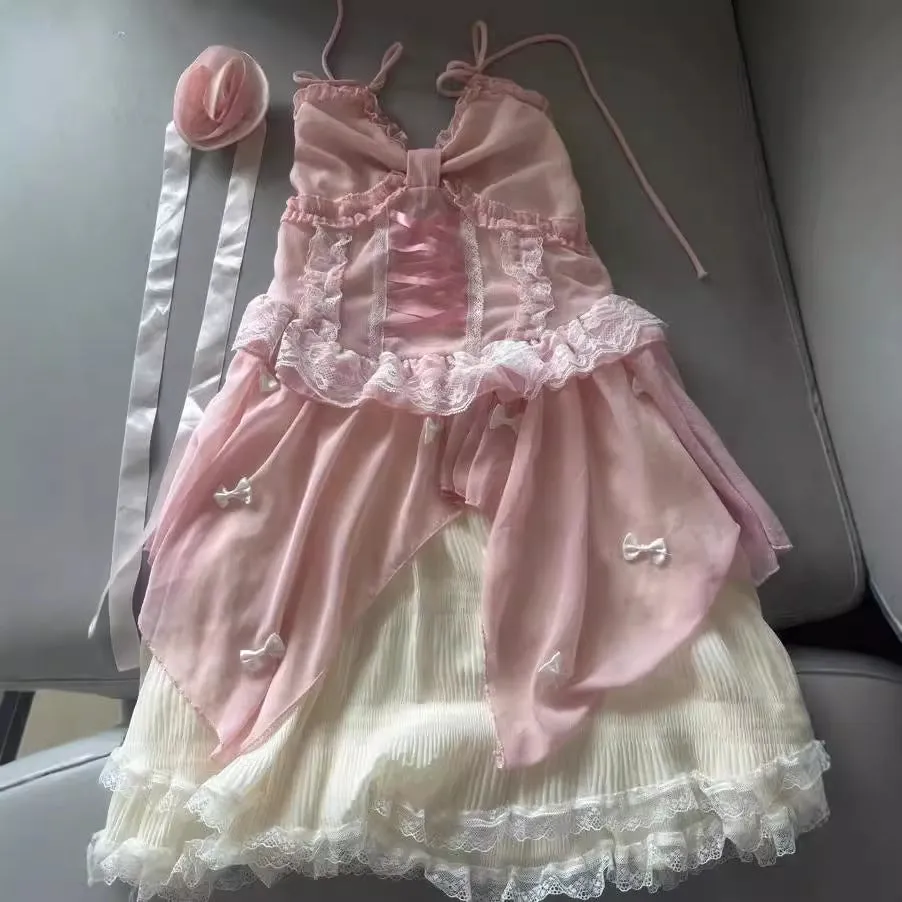 Uniwim dti outfits Sunset Rose Summer Gentle Ballet Style Sling Dress Lolita Sweet Birthday Dress Princess Dress Summer