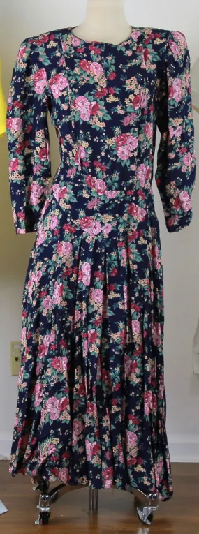 Vintage 80s floral dress 1980s oversized navy pink floral party dress
