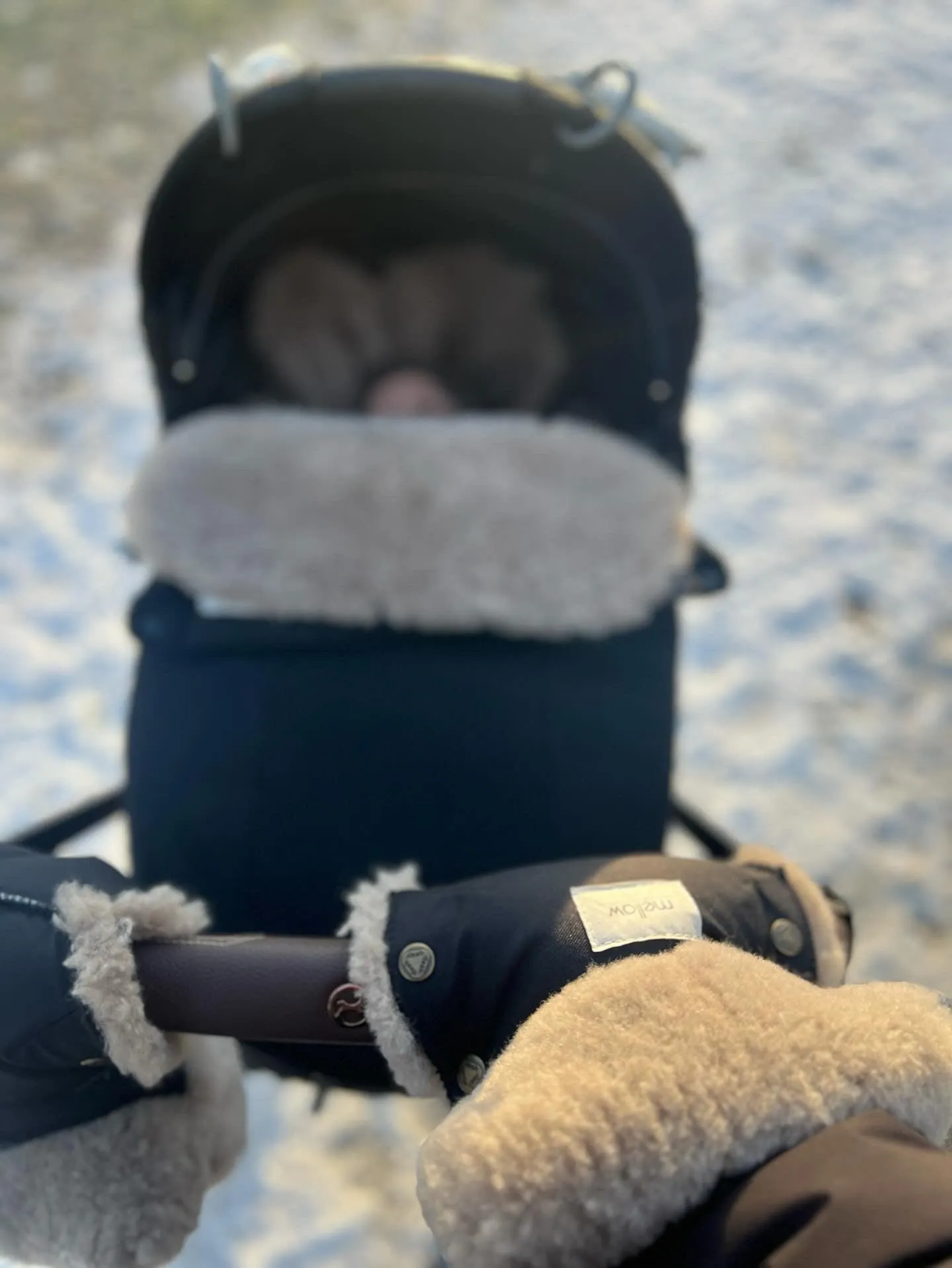 Waterproof Natural Sheepskin Stroller Hand Muffs - Black&White