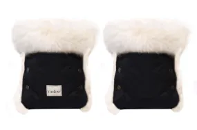 Waterproof Natural Sheepskin Stroller Hand Muffs - Black&White