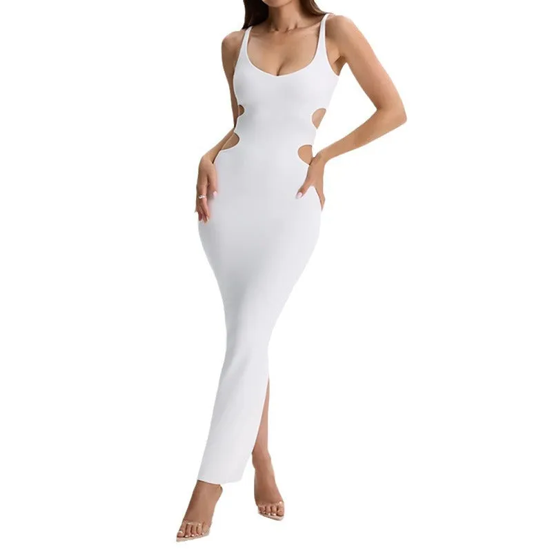 Wenkouban maternity Women's EBay Summer New Sling Square Collar Side Open Waist Sexy High Waist Split Dress
