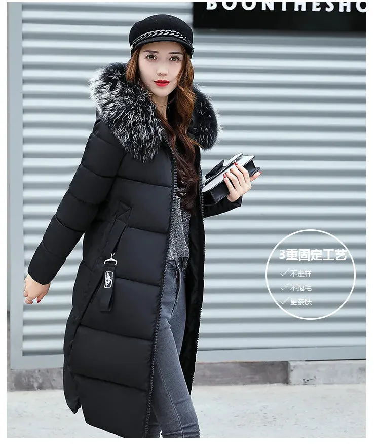 Winter Big Thick Slim Long Coat Fashion Zipper Hooded Faux Fur
